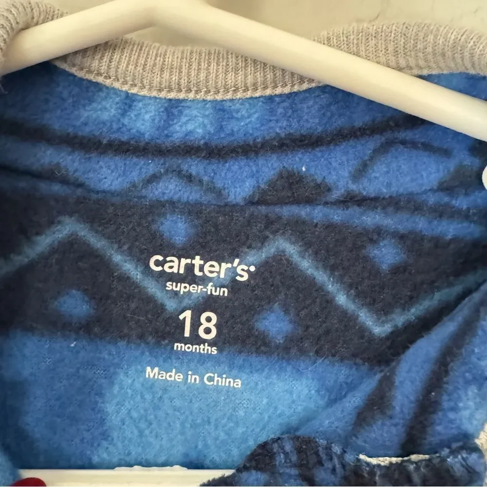 Carter's Blue Winter Bear Patterned Fleece Pullover Quarter Zip